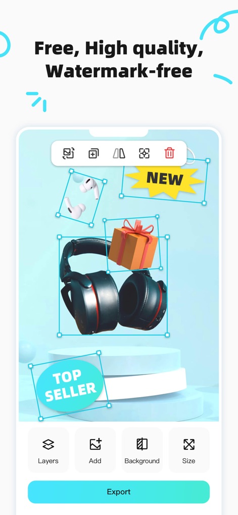 CocoAI - BG Remover - This screenshot reveals the intuitive editing interface, where users can manage layers and easily modify backgrounds for polished product shots.