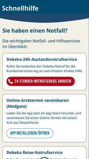 Screenshot von Debeka Auslands-SOS auf dem iPhone 2