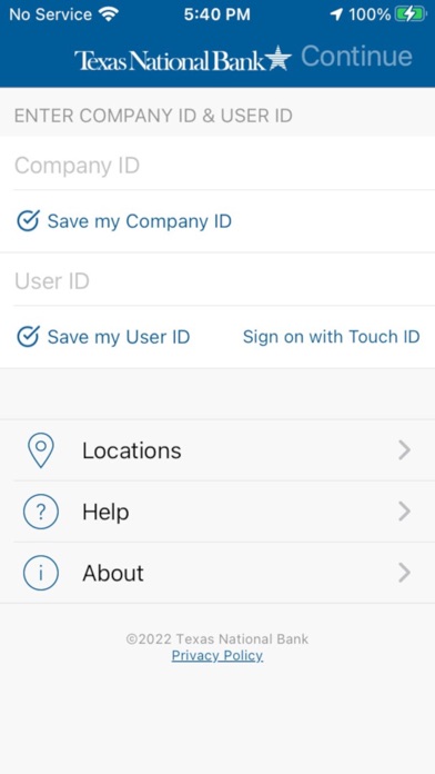 Texas National Bank Biz Screenshot