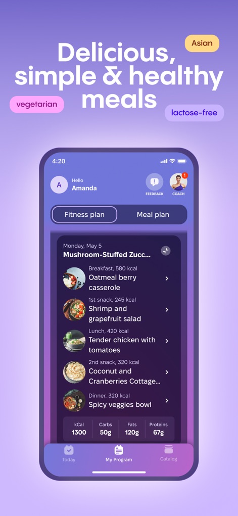 HARNA: Workout & Fitness - Cet outil propose des plans de repas variés, adaptés aux préférences comme les options végétariennes ou sans lactose, et affiche un récapitulatif nutritionnel précis pour une gestion optimale.