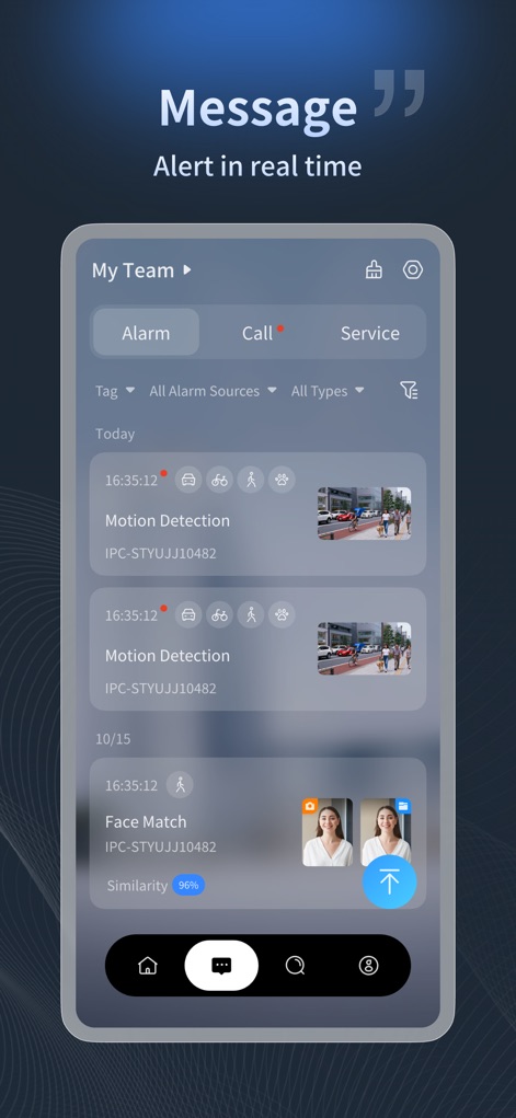UniEase (Formerly UNV-Link) - Stay informed with real-time incident notifications, clearly presented in an alert list detailing events like 'Motion Detection' and featuring comprehensive 'filtering options' for efficient alert management.