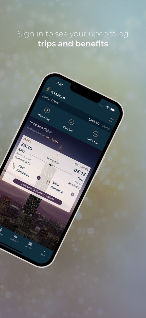STARLUX - This tool provides users with clear details of upcoming flights, including origin and destination, alongside an immediate view of their accumulated mileage balance.