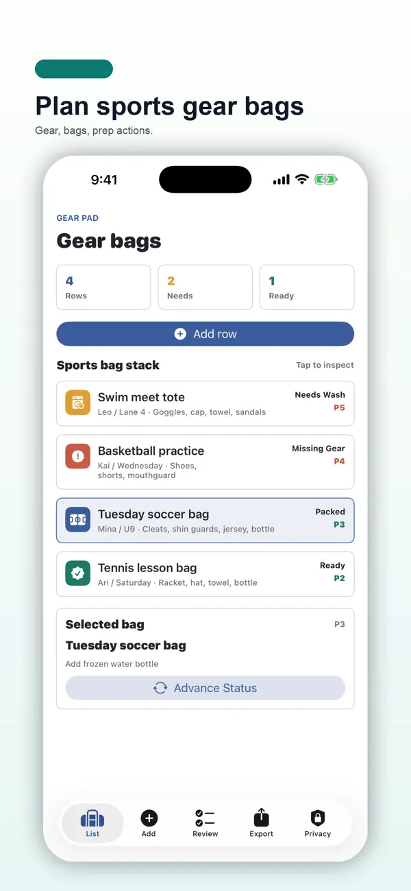 Screenshot #1 pour Kids Sports Gear Bag Pad