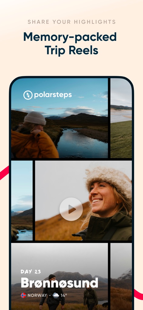 Polarsteps - This feature allows users to effortlessly compile their diverse travel photos and videos into a dynamic visual summary, complete with location and date overlays for each segment.