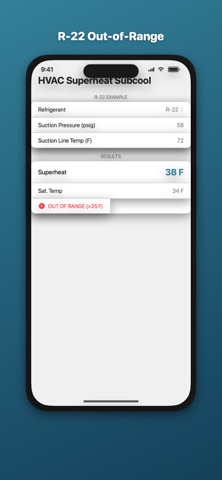 HVAC Superheat Calculator のスクリーンショット