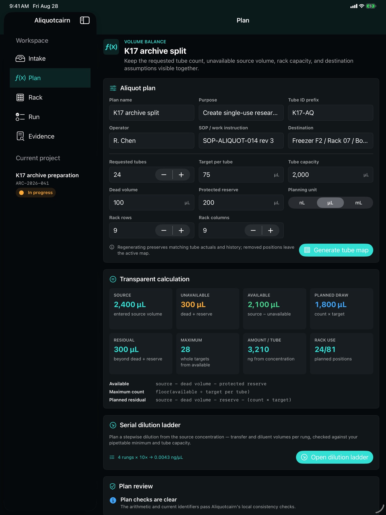 Screenshot 8 of Aliquotcairn: Tube Planner