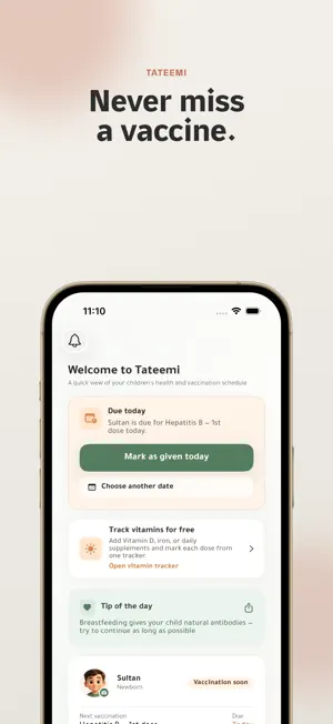 Tateemi: Baby Vaccine Tracker screenshot 1