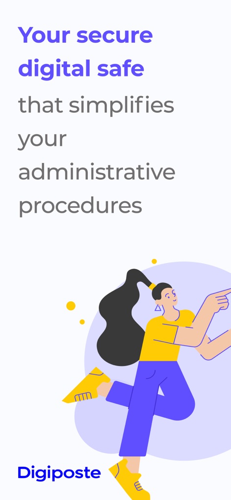Digiposte: secure storage - This opening visual introduces the app's core promise, highlighting its function as a "secure digital safe" and its benefit in simplifying administrative procedures.