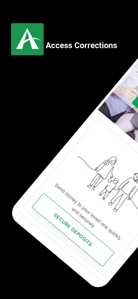 Access Corrections - The app offers a clear landing page emphasizing secure transactions and provides an intuitive button for making secure deposits.