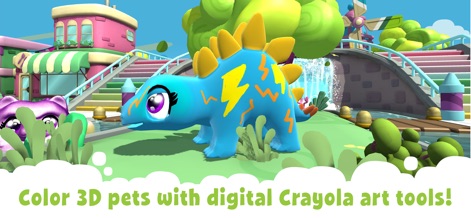 Crayola Scribble Scrubbie Pets - Discover how users can color their digital pets with vibrant patterns, such as lightning bolts, using Crayola art tools in a lively outdoor scene.