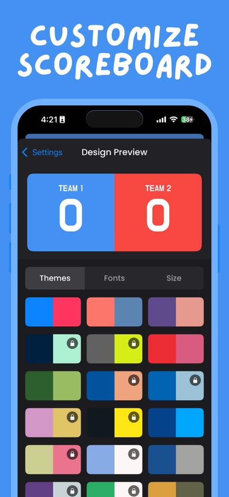 Scoreboard: Keep 2 Teams Score - Explore extensive theme color options and font style adjustments for a personalized scoring experience.