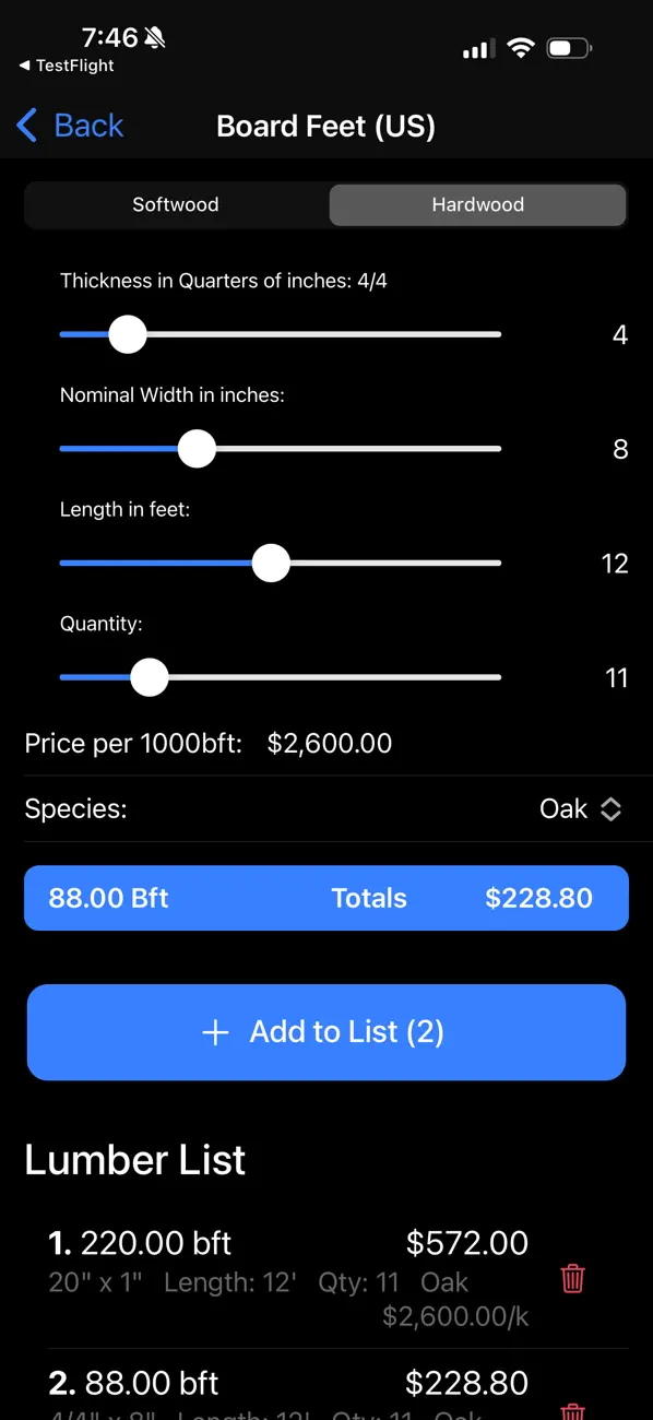 Screenshot #1 pour Sawmill Calculator Pro