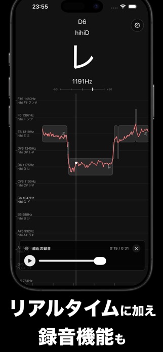 音程チェッカー チューナーやボイストレーニングに。音階を表示 スクリーンショット2