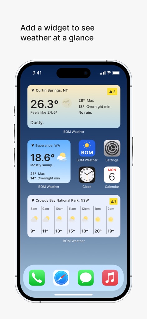 BOM Weather - The app offers versatile widgets displaying current and forecast conditions for multiple saved locations at a glance.