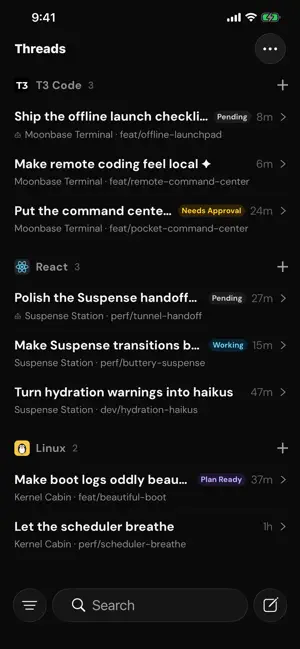 T3 Code - Remote Claude & more iPhone screenshot 1