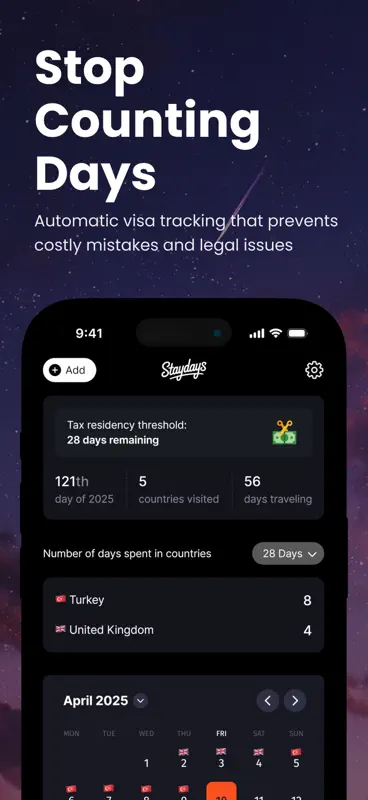 Country Days Tracker: Staydays screenshot 2 of 5