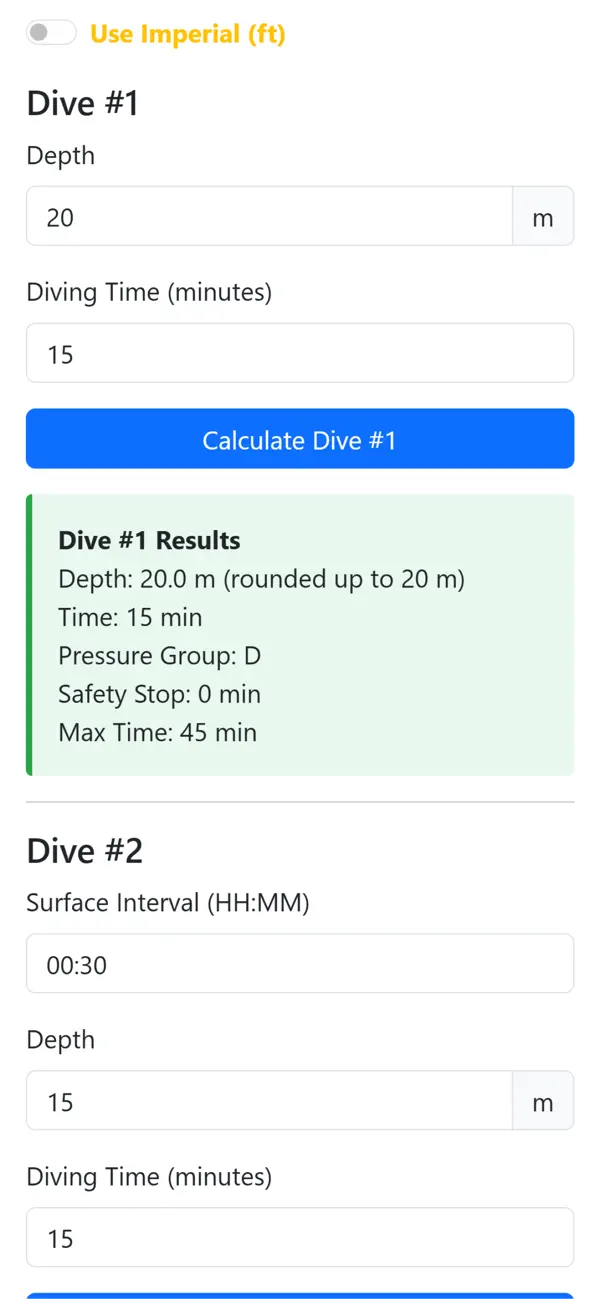 Screenshot #2 pour Dive Planner Calculator