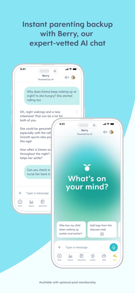 Huckleberry: Baby & Child - Users can access instant expert assistance through the Berry AI chat interface, which provides conversational guidance and allows parents to ask specific questions about their child's needs.