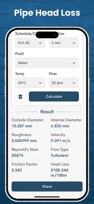 Pipe Pressure drop calculator screenshot 3