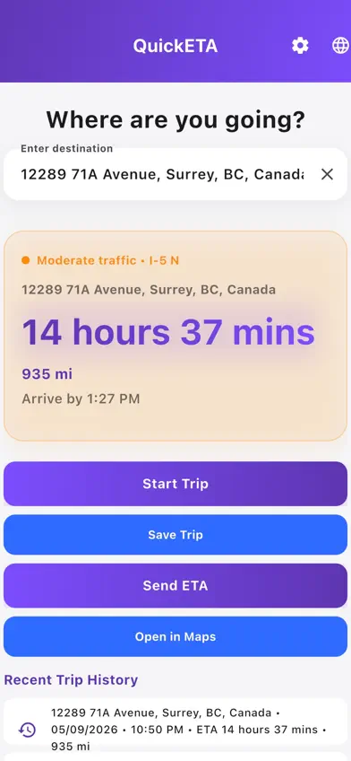 QuickETA App screenshot 1
