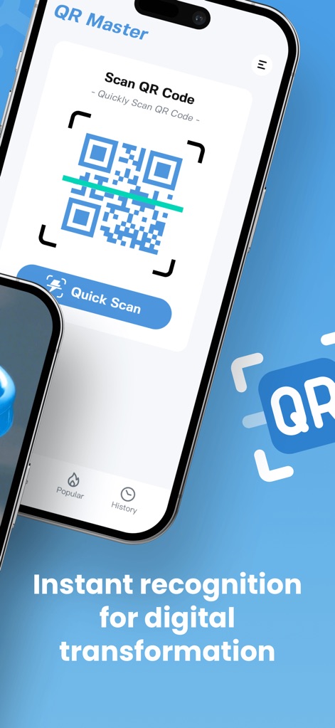 QR Master - Creator - La aplicación demuestra su eficiencia con una línea de reconocimiento verde activa durante el escaneo, destacando la función de 'Escaneo Rápido' para una detección veloz de cualquier código QR.