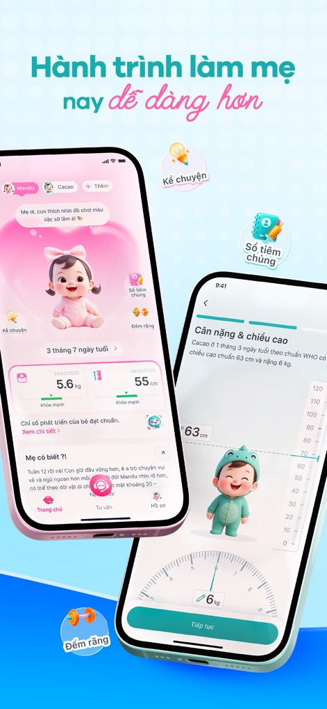 Long Châu - Chuyên gia thuốc - Cet outil intègre un assistant parent-enfant avec des contes générés par IA pour apaiser les bébés et un suivi précis de leur développement (taille, poids et étapes clés) selon les normes de l'OMS.