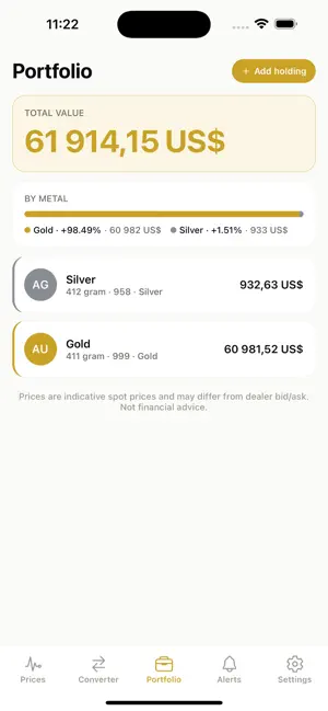 Gold Price - Spot & Portfolio screenshot 2
