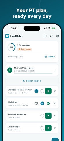 HealHabit: PT Exercise Log iPhone screenshot