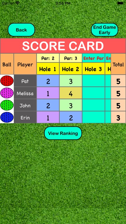 Mini-Golf Score Card