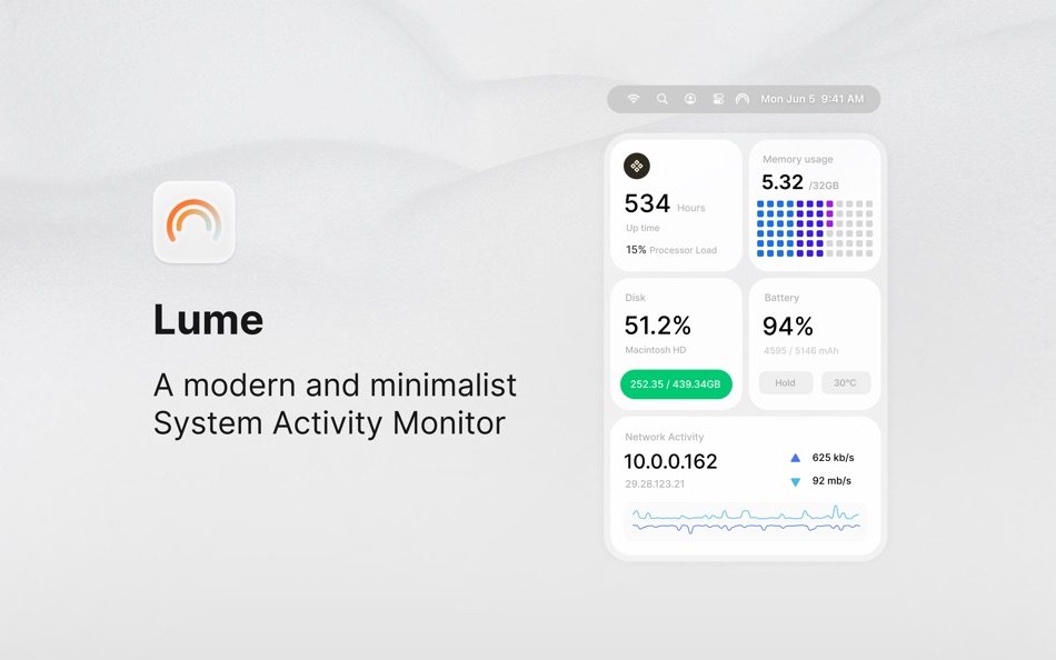#1. Lume - System Activity Monitor (macOS) 由: Boring Design LLC