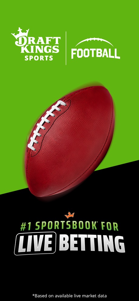 DraftKings: Sports & Casino App Store screenshot 1, headline “#1 SPORTSBOOK FOR LIVE BETTING”. Dark.