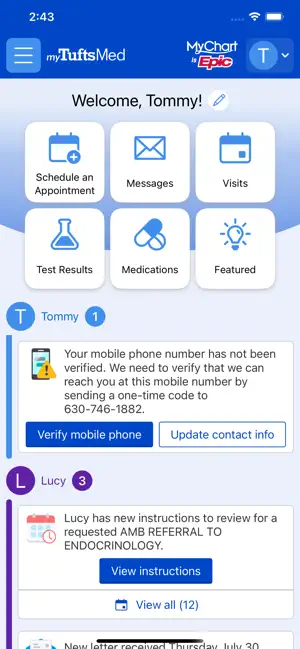 myTuftsMed screenshot 2