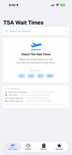 TSA Wait Times screenshot 1