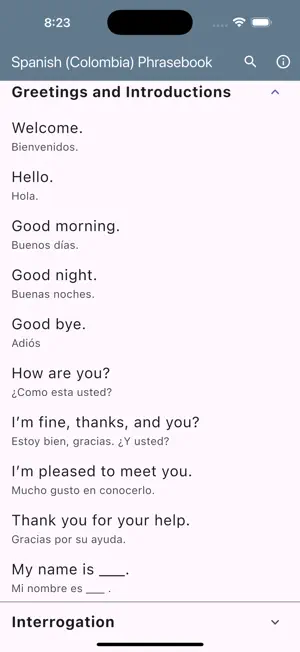 Spanish (Colombia) Phrasebook screenshot 2