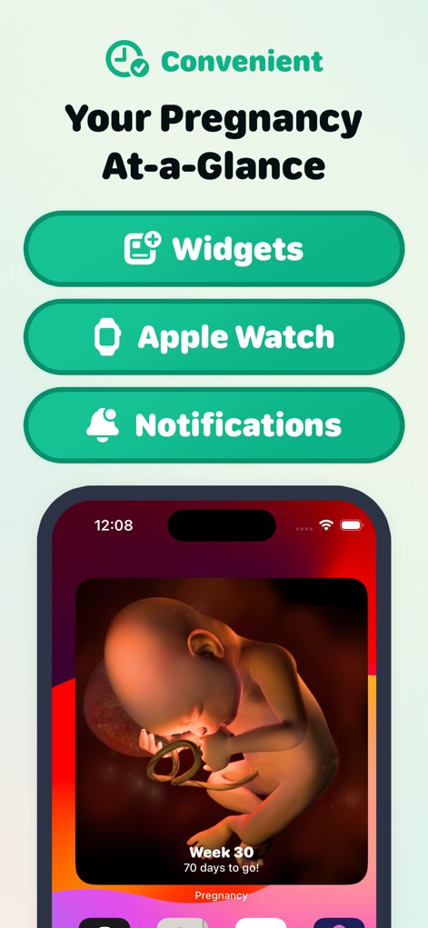 Pregnancy Tracker - Due Date - The app ensures convenience with seamless Apple Watch integration and customizable home screen widgets for quick updates.