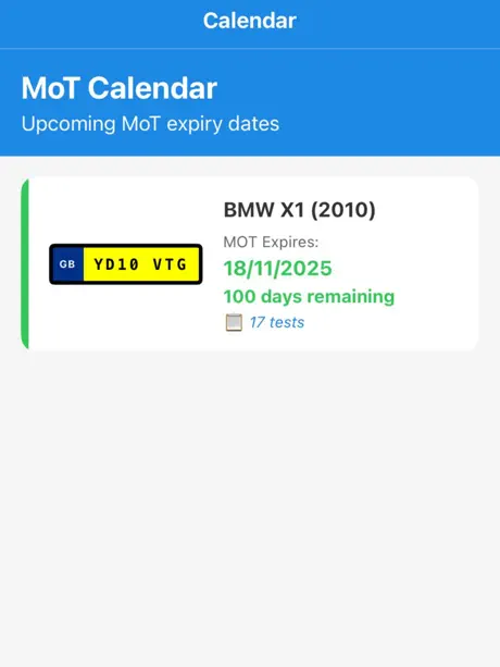 MOT Track vehicle MOT history details