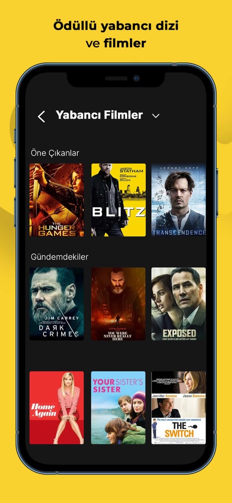 puhutv - The app's 'Yabancı Filmler' category is displayed, featuring a visually engaging grid layout that presents a wide array of international movie posters.
