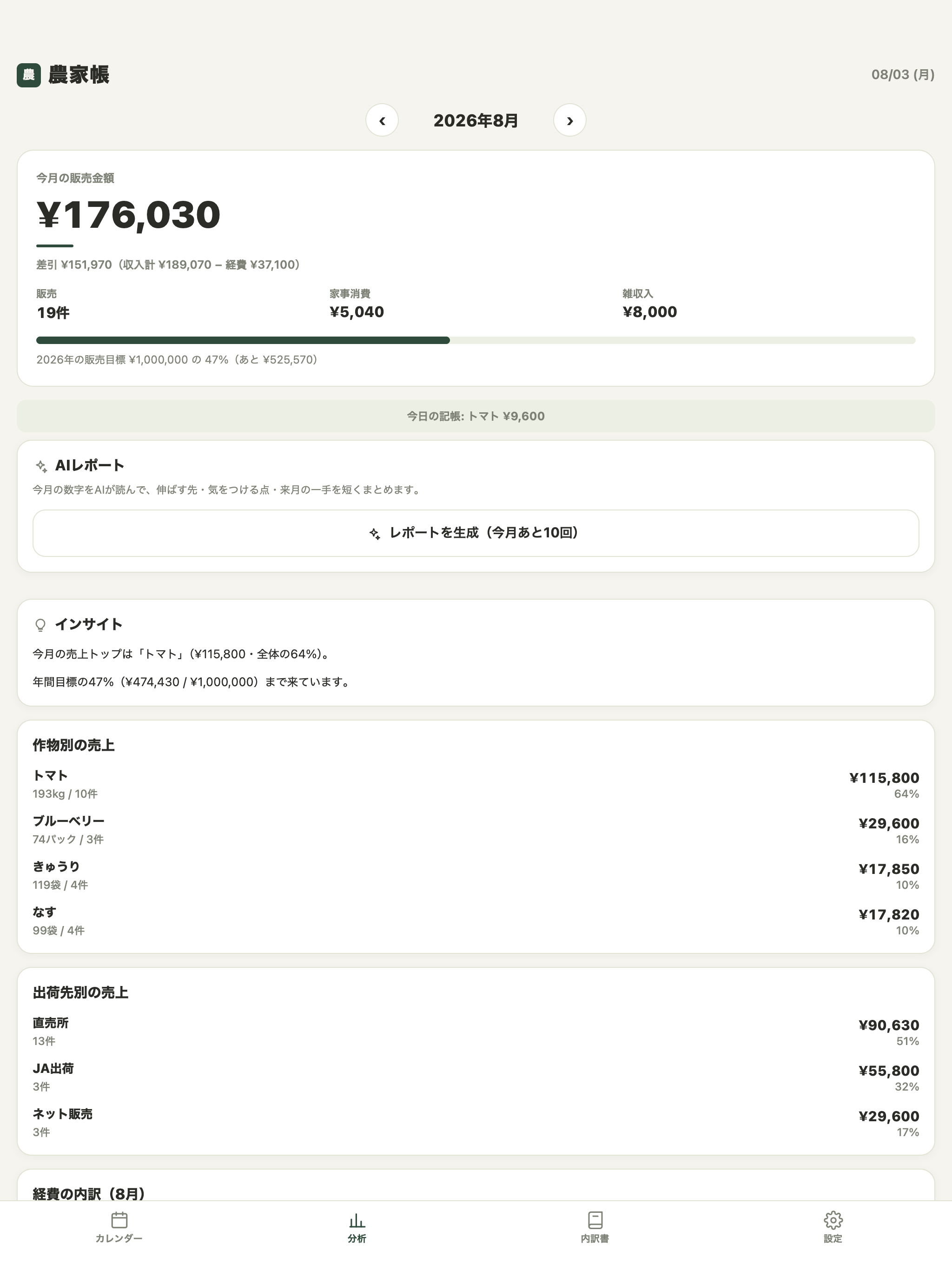 農家帳 − 農業の帳簿・経費・確定申告 screenshot 8