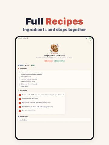 Meal Planner - Swipe Dinner iPad screenshot