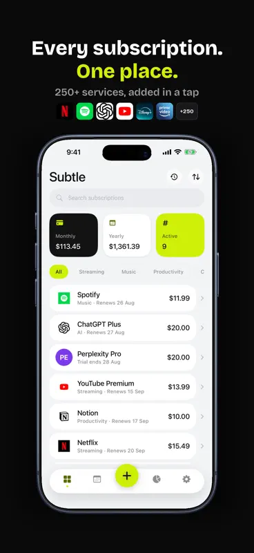 Subtle: Subscription Tracker screenshot 1 of 6