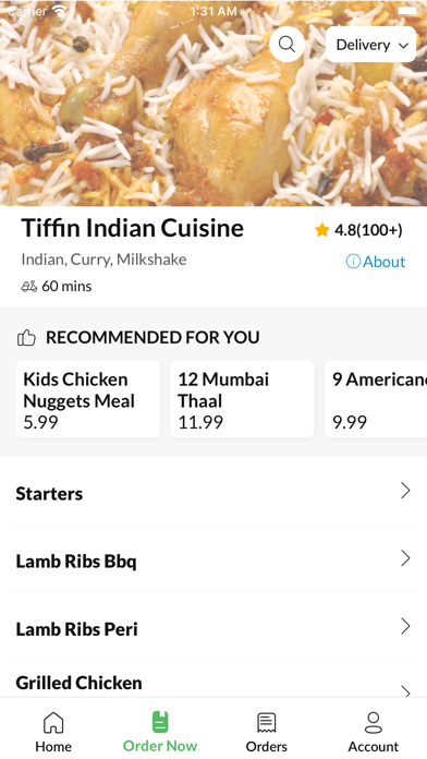 Tiffin Indian Cuisine. Screenshot