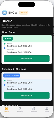 Ekow Ride Sharing App iPhone screenshot