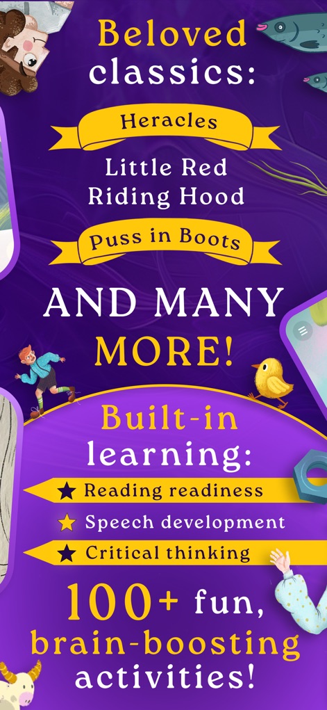 Boook: Interactive Kids Books - Uncover the rich library of beloved classics like "Heracles" and "Little Red Riding Hood," integrated with built-in learning benefits such as reading readiness and critical thinking skills.