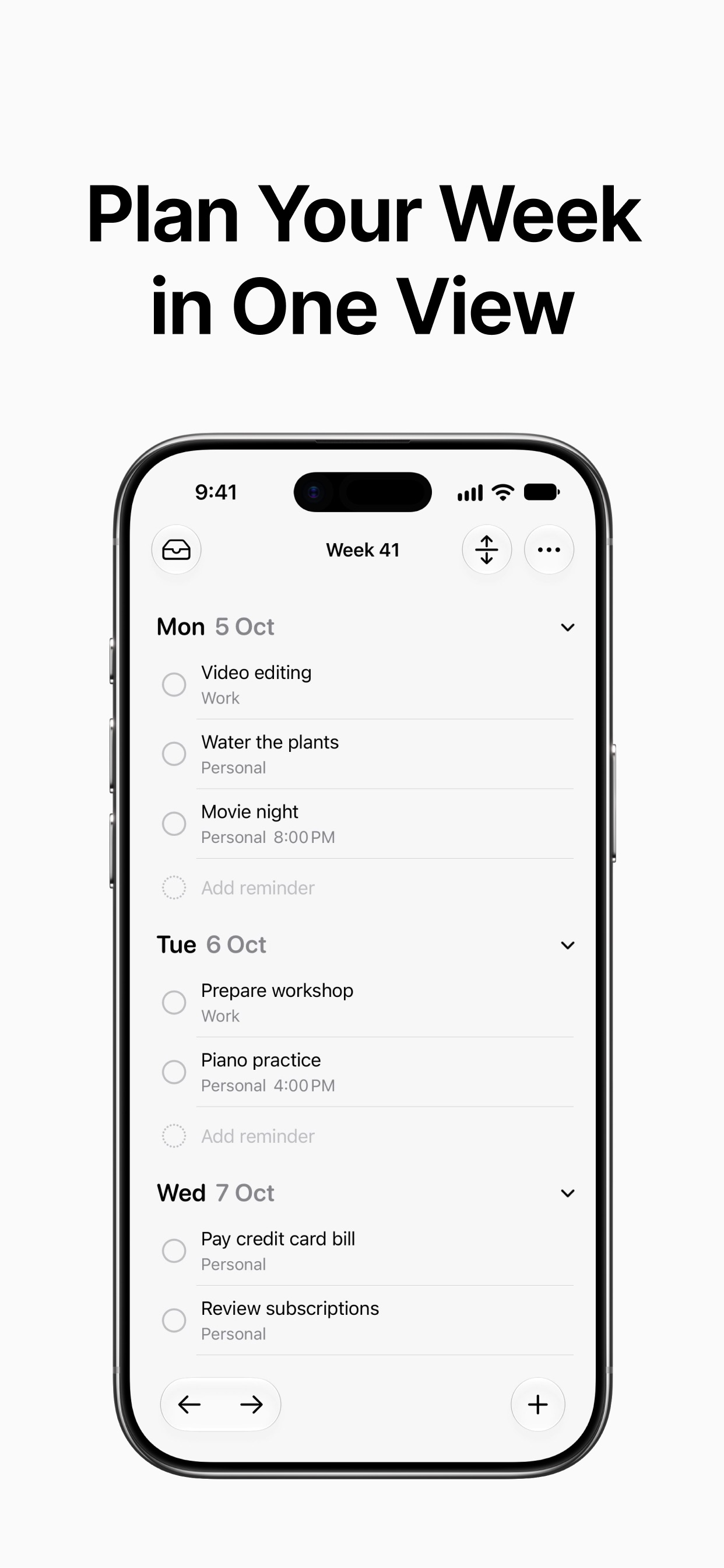 Screenshot 1 of Weeklist: Weekly Planner