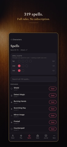DnD 5e Character Sheet, Spells Screenshot 2 of 6