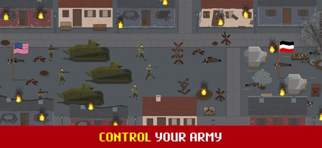 Trench Warfare WW1: Army War - Direct your forces through a devastated urban combat environment, with burning buildings illustrating the intensity of the conflict.