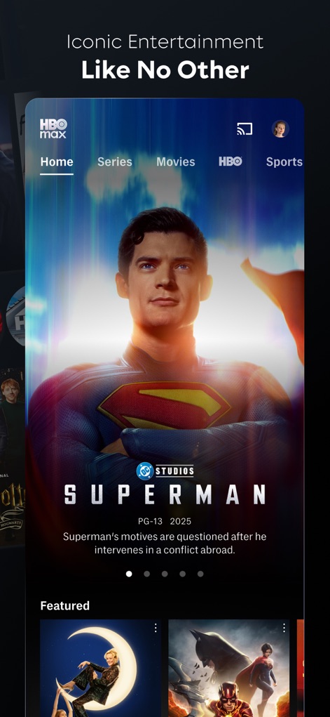 HBO Max: Stream Movies & TV - This streaming platform provides a clean navigation interface with tabs for Movies and Series, making it easy for users to discover iconic entertainment.