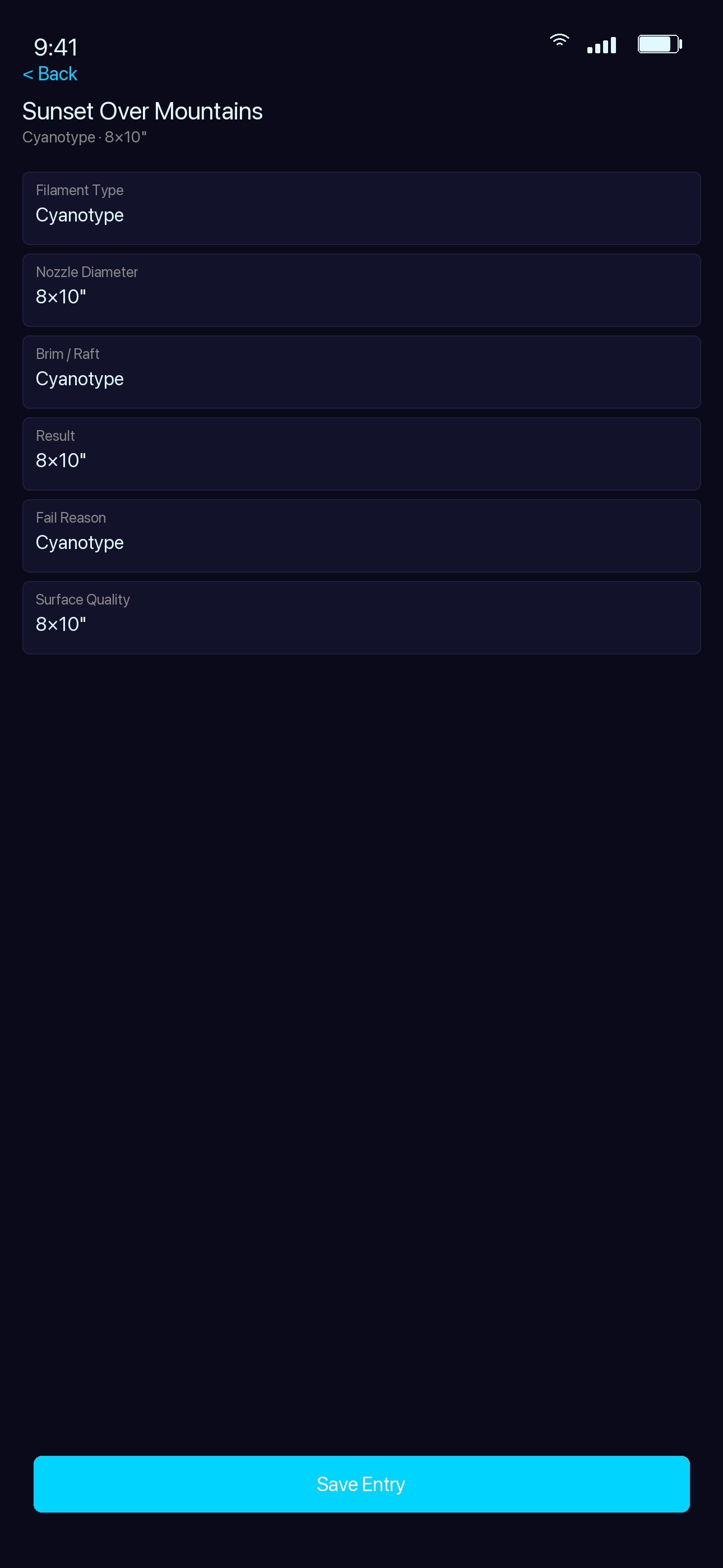 Screenshot 2 of 3D Print Journal Log