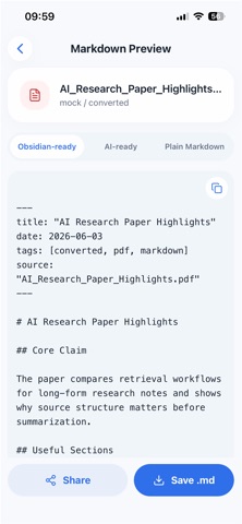 CleanMD: PDF to Markdown iPhone screenshot
