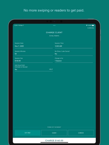 Ivy Pay - Therapist app iPad screenshot